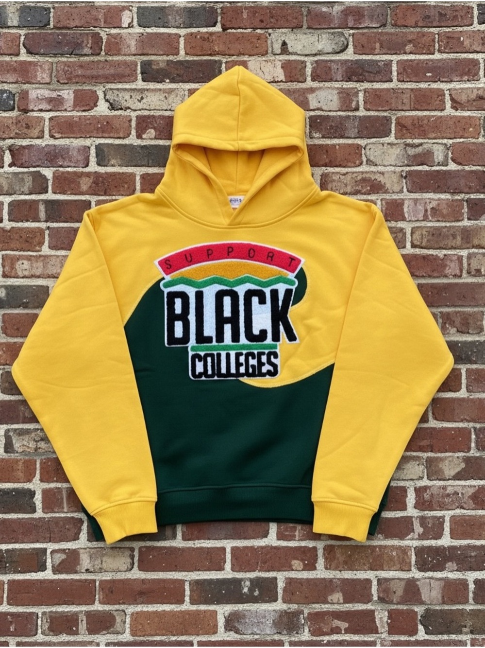 Kiy studios size medium Support Black Colleges Yellow & Green Hooded Sweatshirt